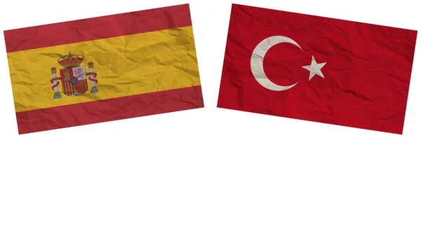 Törökország Spanyolország Zászlók Együtt Papír Textúra Hatása Illusztráció — Stock Fotó