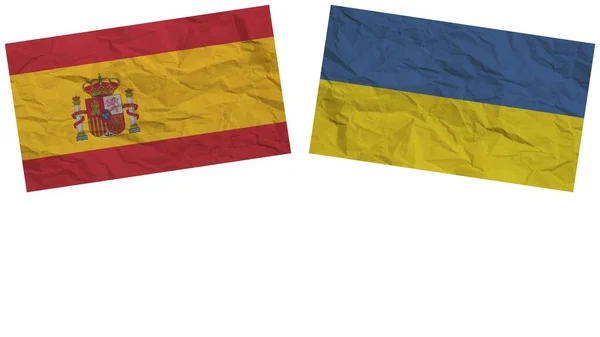 Ukraina Och Spanien Flaggar Tillsammans Paper Texture Effect Illustration — Stockfoto