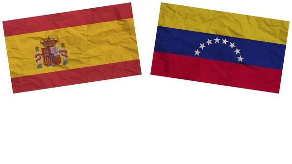 Venezuela Spanyolország Zászlók Együtt Papír Textúra Hatás Illusztráció — Stock Fotó
