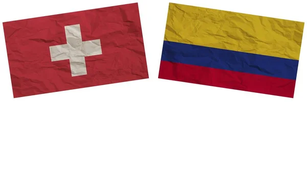 Kolumbia Svájc Zászlók Együtt Papír Textúra Hatás Illusztráció — Stock Fotó