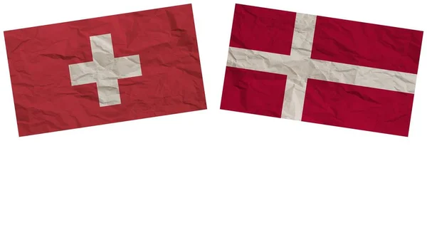 丹麦和瑞士国旗共同纸张纹理效果图解 — 图库照片