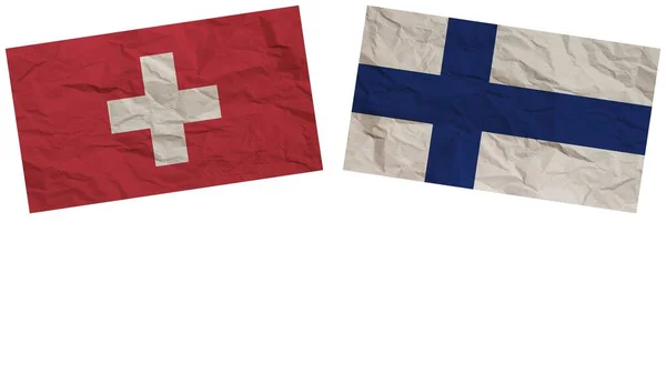 Finnország Svájc Zászlók Együtt Papír Textúra Hatása Illusztráció — Stock Fotó