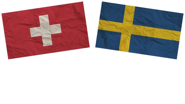 Svédország Svájc Zászlók Együtt Papír Textúra Hatás Illusztráció — Stock Fotó