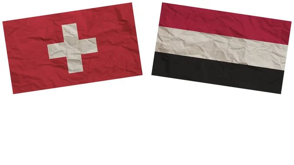 Jemen Svájc Zászlók Együtt Papír Textúra Hatás Illusztráció — Stock Fotó