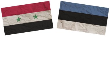 Estonya ve Suriye Bayrakları Kağıt Döküm Efekti İllüstrasyonu