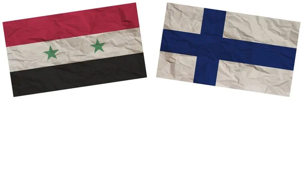Finland Syrië Vlaggen Samen Paper Texture Effect Illustration — Stockfoto