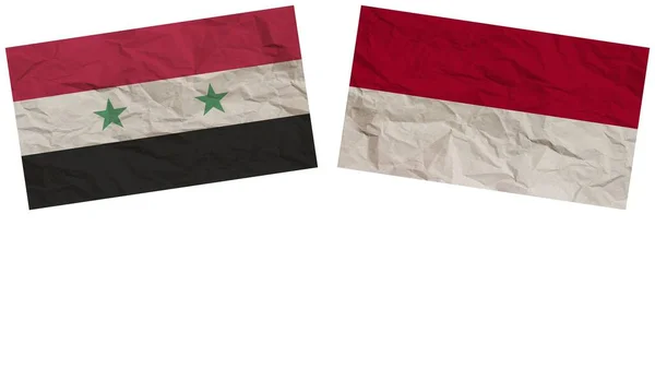 Indonesië Syrië Vlaggen Samen Paper Texture Effect Illustration — Stockfoto