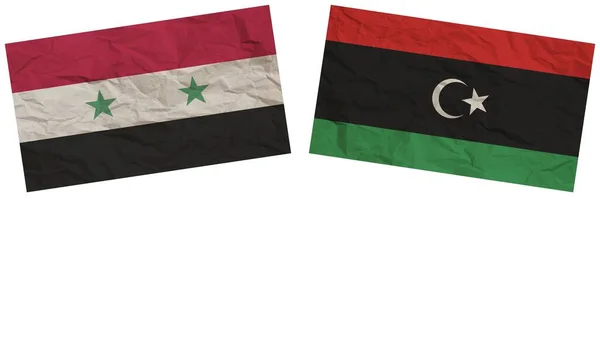 利比亚和叙利亚国旗一起纸制纹理效果说明 — 图库照片