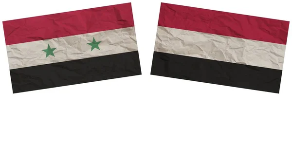 Jemen Syrië Vlaggen Samen Papier Textuur Effect Illustratie — Stockfoto
