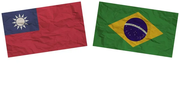 Brazilië Taiwan Vlaggen Samen Paper Texture Effect Illustration — Stockfoto