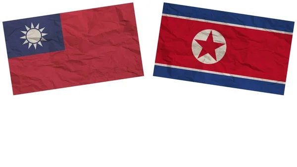 Nordkorea Och Taiwan Flaggor Tillsammans Paper Texture Effect Illustration — Stockfoto