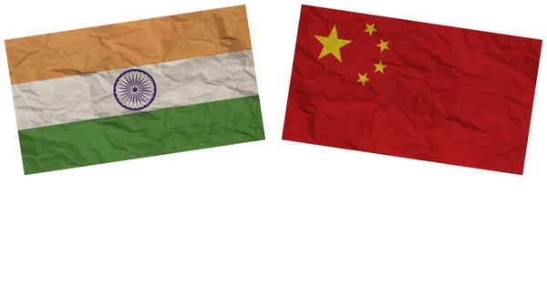 Cina India Bandiere Insieme Carta Texture Effetto Illustrazione — Foto Stock