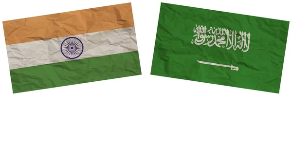 Arabia Saudita India Bandiere Insieme Carta Texture Effetto Illustrazione — Foto Stock