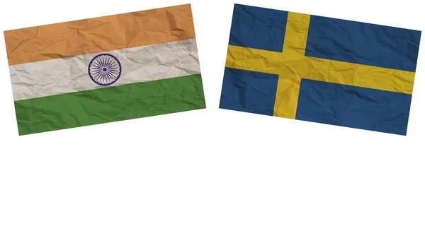 Suécia Índia Bandeiras Juntas Ilustração Efeito Textura Papel — Fotografia de Stock