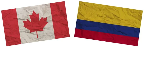 Kolumbie Kanada Vlajky Společně Papírové Textury Efekt Ilustrace — Stock fotografie