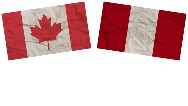 Bandeiras Peru Canadá Juntas Ilustração Efeito Textura Papel — Fotografia de Stock