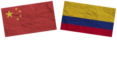 Kolombiya ve Çin Bayrakları Kağıt Doku İllüstrasyonunda Birlikte Bayraklar