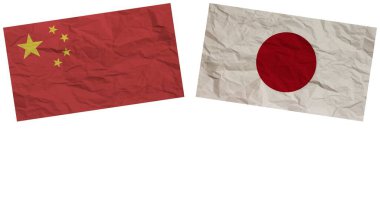 Japonya ve Çin Kağıt Doku İllüstrasyonunda Birlikte Bayraklar
