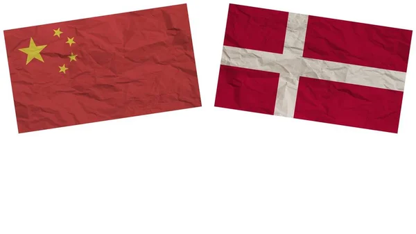 Danmark Och Kina Flaggar Tillsammans Paper Texture Effect Illustration — Stockfoto