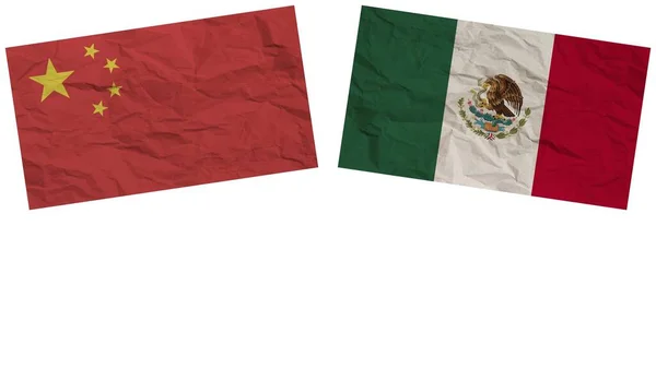 墨西哥和中国国旗一起纸制纹理效果图解 — 图库照片
