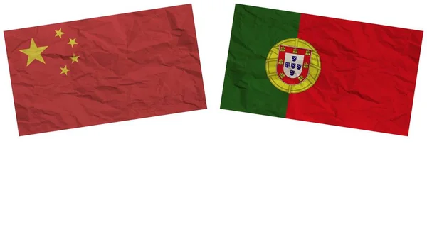 Portekiz Çin Bayrakları Kağıt Doku Llüstrasyonunda Birlikte Bayraklar — Stok fotoğraf