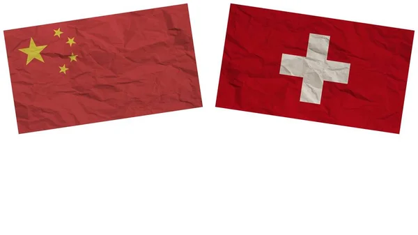 瑞士和中国国旗共同纸张纹理效果图解 — 图库照片