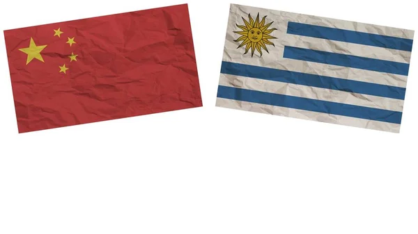 Uruguay China Flags Together Paper Texture Effect Illustration — Stockfoto