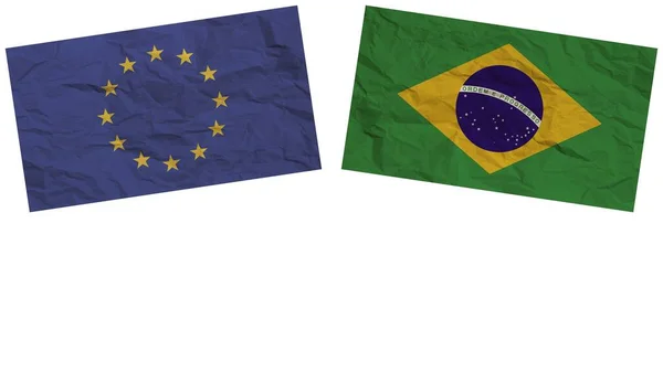 Drapeaux Brésil Union Européenne Ensemble Illustration Effet Texture Papier — Photo