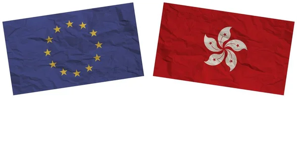 Hong Kong Europen Union Flags Together Paper Texture Effect Illustration — Stock Photo, Image