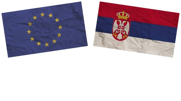 Serbien Und Die Europäische Union Flaggen Zusammen Papier Textur Effekt — Stockfoto