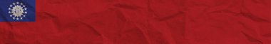 Myanmar Long Horizontal Banner Flag Paper Texture Effect Illustration