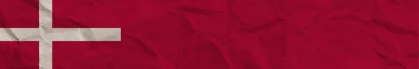 Dánia Hosszú Horizontális Banner Zászló Papír Textúra Hatás Illusztráció — Stock Fotó
