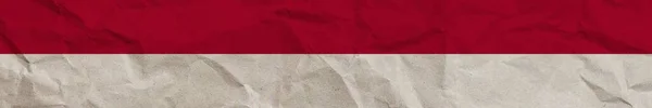 Indonesia Long Horizontal Banner Flag Paper Texture Effect Illustration — Stock Photo, Image