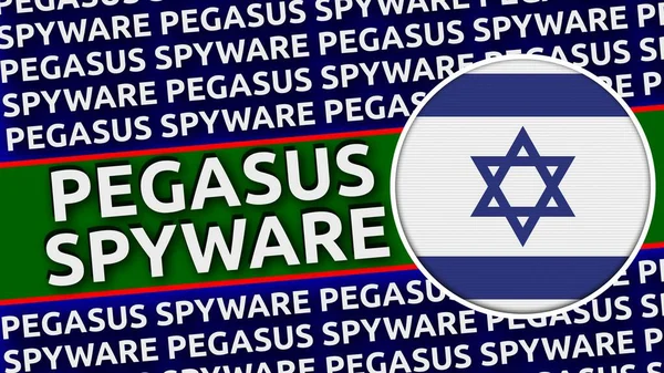 Israel Circular Flag with Pegasus Spyware Titles Illustration