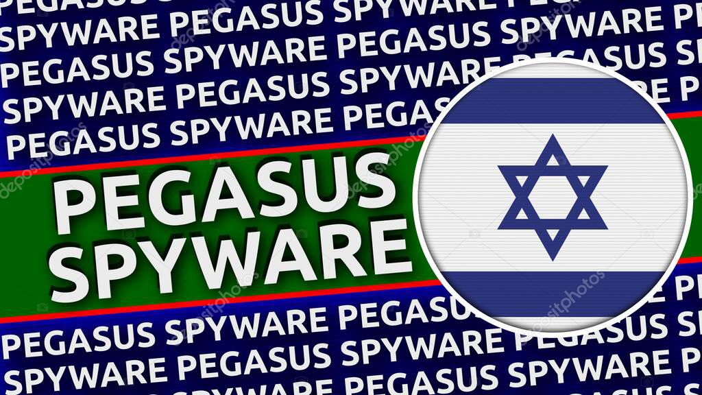 Israel Circular Flag with Pegasus Spyware Titles Illustration