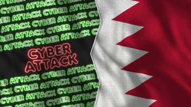 Bahrain Realistic Flag with Cyber Attack Titles Illustration