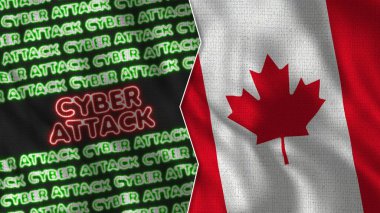 Siber Saldırı Başlıkları İllüstrasyonlu Kanada Gerçekçi Bayrağı
