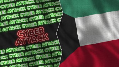 Siber Saldırı Başlıkları İllüstrasyonlu Kuveyt Gerçekçi Bayrağı