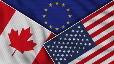 Avrupa Birliği Amerika Birleşik Devletleri Kanada Birlikte Bayraklar Kumaş Doku İllüstrasyonu Etkisi