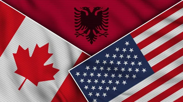 Albánie Spojené Státy Americké Canada Flags Together Fabric Texture Effect — Stock fotografie