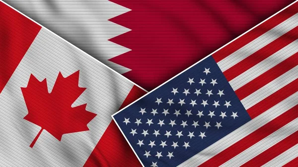 Bahréin Estados Unidos América Canadá Banderas Juntas Textura Tela Efecto — Foto de Stock