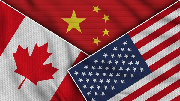 China Єднані Стани Американської Canada Прапори Разом Тканинно Текстурний Ефект — стокове фото