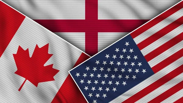 Inglaterra Estados Unidos América Canadá Banderas Juntas Textura Efecto Ilustración — Foto de Stock