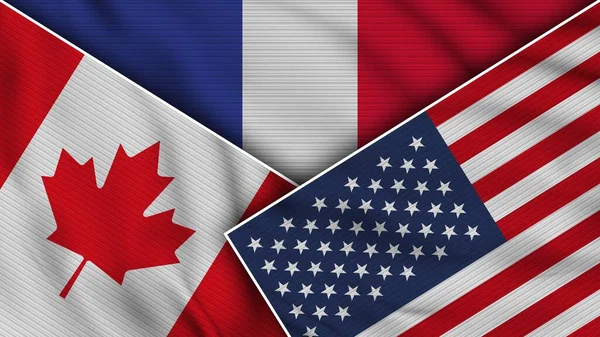 Francia Estados Unidos América Canadá Banderas Juntas Textura Efecto Ilustración — Foto de Stock