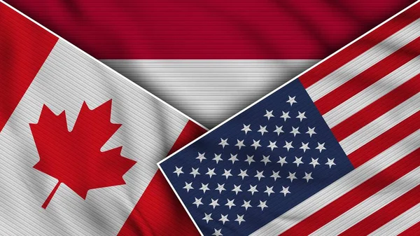 インドネシアアメリカ合衆国カナダ国旗一緒にファブリックテクスチャ効果イラスト — ストック写真