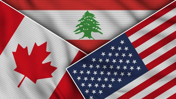 Libano Stati Uniti America Canada Bandiere Insieme Tessuto Texture Effect — Foto Stock