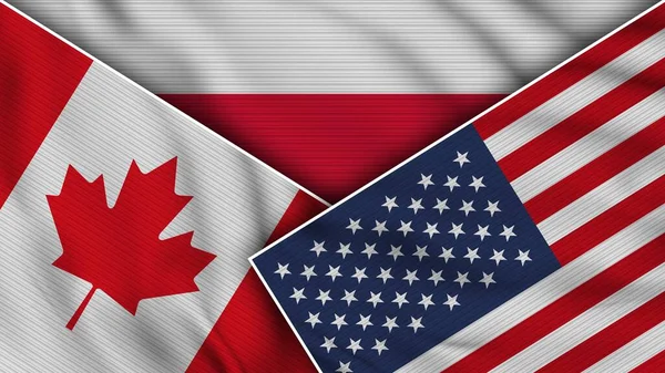 Polonia Estados Unidos América Canadá Banderas Juntas Textura Efecto Ilustración — Foto de Stock