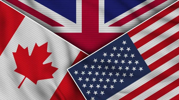 United Kingdom America Canada Flags Together Fabric Texture Effect Illustration — 图库照片