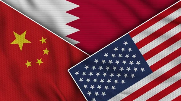 Bahrain United States of America China Flags Together Fabric Texture Effect Illustration