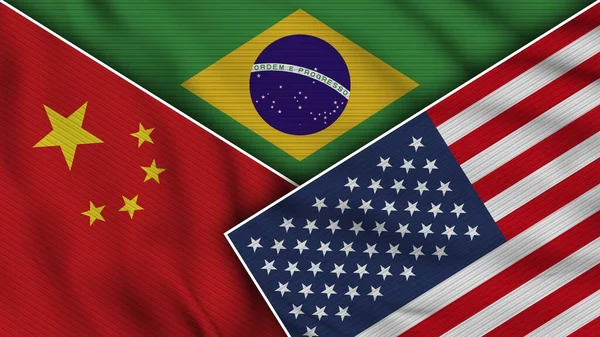 Бразилия Соединенные Штаты Америки Китай Флаги Вместе Текстурный Эффект Иллюстрации — стоковое фото